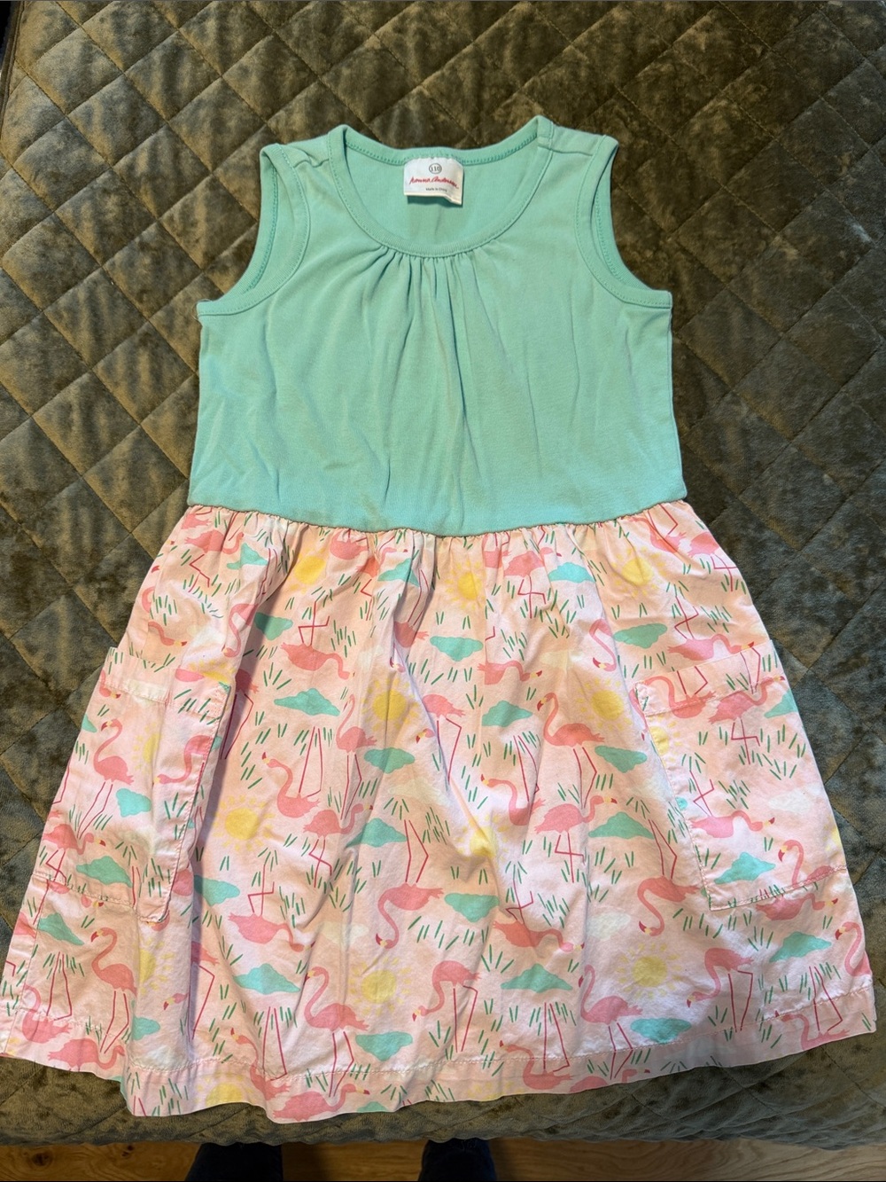 Hanna Andersson Mint Tank Top Dress with Pink Flamingo Skirt